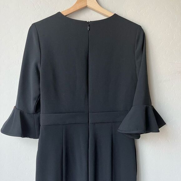 Black Halo Brooklyn Jumpsuit Black Bell Sleeve Pantsuit Size 4 - Picture 8 of 13